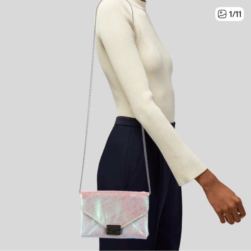 Loeffler Randall Junior Lock Clutch Crossbody Bag pearlescent iridescent